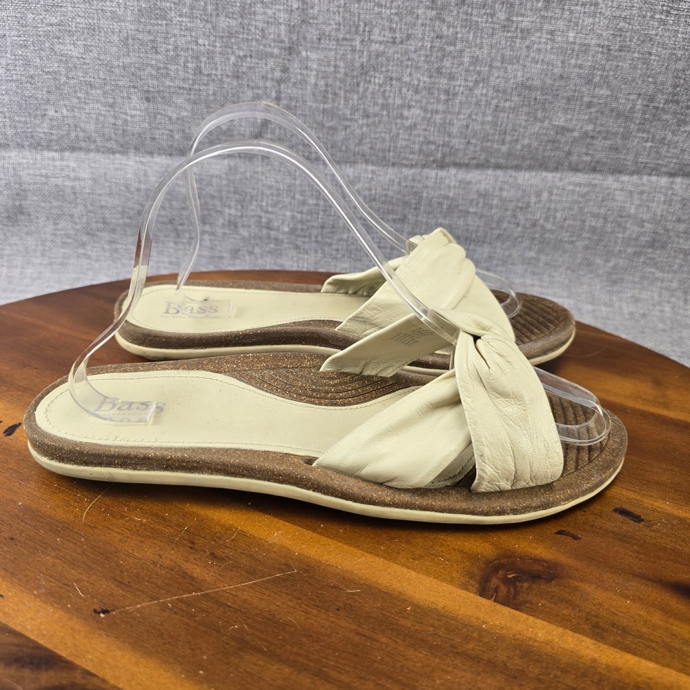 Bass Aloha Leather Knot Slide Sandals, Women's 9.5M, Cork Footbed Casual Slip On
